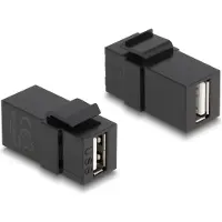 DeLOCK Keystone module, USB 2.0 A-connector naar USB 2.0 A-connector, zwart, plat, zwart, USB A, USB A, female, female