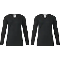 Lunatex - 2 dames thermo T-shirts - lange mouw - 50% polyester en 50% modal - zwart - maat S