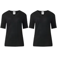 Lunatex - 2 dames thermo T-shirts - korte mouw - zwart - maat L