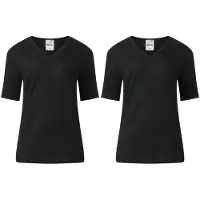 Lunatex - 2 dames thermo T-shirts - korte mouw - zwart - maat S