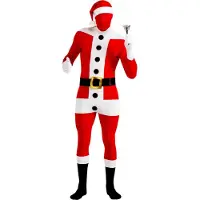 Rubies - Kerst & Oud & Nieuw Kostuum - Second Skin Santa Claus Kerstman Morphsuit Met Muts En Riem Kostuum - rood - Maat 44-46 - Kerst - Verkleedkleding