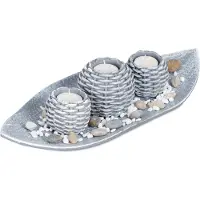 Relaxdays kaarsplateau - decoratieschaal - waxinelichthouder - tafeldecoratie - 38,5 cm - grijs
