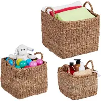 Relaxdays mandjes badkamer - set van 3 - gevlochten - 3 groottes - vierkant - speelgoed