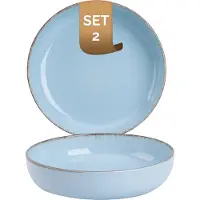 Palmer - Antigo - Bord diep - Pastabord - 2 stuks - ø 19 cm - Lichtblauw - Porselein - Bordenset