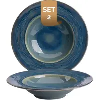 Palmer - Miami - Bord diep - Pastabord - 2 stuks - ø 27 cm - Groen/Turquoise - Stoneware - Bordenset