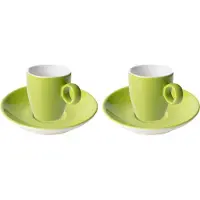 Maastricht porselein - Espresso kop en schotel - 2 stuks - 6,5 cl - Groen - Porselein - Koffiekopjes