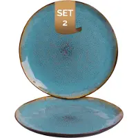 Palmer - Lotus - Bord - 2 stuks - ø 27,5 cm - Turquoise/Zwart - Stoneware - Bordenset