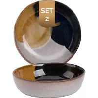 Palmer - Aquarel - Schaal - Kom - 2 stuks - 80 cl - ø 17,5 cm - Beige/Blauw - Stoneware - Bordenset