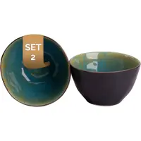 Palmer - Lotus - Schaal - Kom - 2 stuks - 1 L - ø 15 cm - Turquoise/Zwart - Stoneware - Bordenset