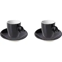 Maastricht porselein - Espresso kop en schotel - 2 stuks - 6,5 cl - Zwart - Porselein - Koffiekopjes