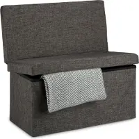 Relaxdays poef met leuning L opvouwbaar, linnen, opbergruimte, 73 x 76 x 38 cm bruin