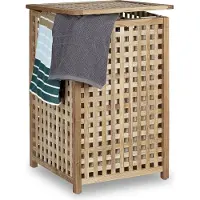 Relaxdays - wasmand walnoot met deksel - 75 L - opbergmand - wasbox - wastrommel