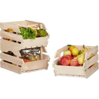 Relaxdays stapelkisten hout - set van 3 stuks - natuurlijk hout - opbergkist - kistje