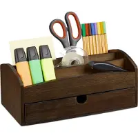 Relaxdays bureau organizer - met lade en vakken - bamboe - 11 x 27,5 x 15 cm