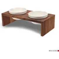 Wolters - Verhoogde voerbak - verhoogde eetbak - 2x0,4L - Natuurlijk hout - Keramiek kom - Ideaal voor kleine en middelgrote honden & honden met artritis klein - 2x 0.4 liter