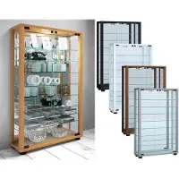 Hioshop LumoMini vitrinekast met spiegel 2 glazen deuren beuken decor.