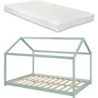 En.casa Kinderbed Cerro huisbed met matras 140x200 cm mint