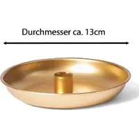 Novaliv Set van 4 kaarsenhouders, diameter 13 cm, decoratieve schaal goud met LED-kaars premium met flikkerend effect, scandic chic kaarsenschotel, tafelkaarsen, kerstdecoratie, kaarsenhouder, adventskrans