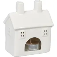 Relaxdays waxinelichthouder huisje - voor 1 waxinelicht - 12 x 10 x 6,5 cm - keramiek - wit