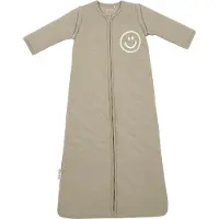 Meyco Baby Slub Met Smile Applicatie Baby Slaapzak Met Afritsbare Mouwen - Taupe/Offwhite - 90cm - 2.5 TOG