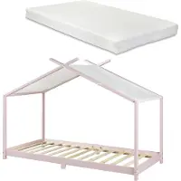 En.casa Kinderbed Brome huisbed met matras 90x200 cm roze []