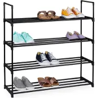 Relaxdays schoenenrek - metaal - 4 etages - 16 paar - 91,5x90,5x30,5 cm - zwart