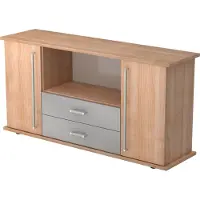 Hjh OFFICE PRO KAPA SB | Dressoir | met deuren + laden - Walnoot Sideboard Chrome metaal handgreep