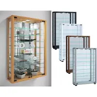 Hioshop VitrosaMini vitrinekast wandmontage met spiegel 2 glazen deuren beuken decor.