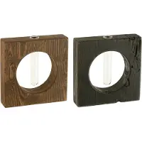 J-Line Vaas 1 bloem dennenhout/glas bruin/zwart assortiment van 2
