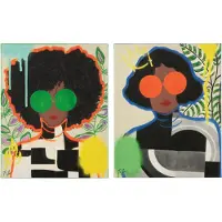 J-Line Wall deco women popart canvas mix small assortment of 2