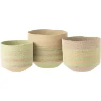 J-Line Set of 3 basket stripes seagrass natural/green