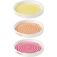 J-Line Dienblad rond mangohout roze/oranje/geel assortiment van 3