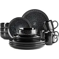 MÄSER Combi Serviesset FILIPPA 16-delig Zwart - Compleet Servies voor 4 Personen - Keramisch Eetservies met Borden, Kommen en Mokken - Moderne Tafelservice