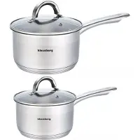 Klausberg 2 x steelpan / sauspan - steelpan met glazen deksel - Ø16 en Ø18 cm - RVS - 1,5 liter en 2,1 liter