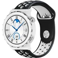 Strap-it Ademend siliconen sport bandje - geschikt voor Huawei Watch GT 3 Pro 43mm / GT 3 42mm / GT 2 42mm - zwart/wit