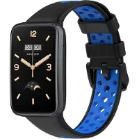 Strap-it Siliconen Smartwatch bandje - Geschikt voor Xiaomi Smart Band 7 Pro sport bandje - zwart/blauw - Horlogeband / Polsband / Armband