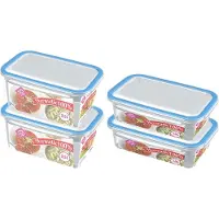 Hega hogar 4x Voorraad/vershoudbakjes 1,5 en 2,5 liter transparant/blauw plastic/kunststof - Kiev - Luchtdicht/hermetisch afgesloten vershouddoos bakje - Mealprep - Maaltijden bewaren