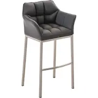 CLP barkruk Damaso, bekleed met kunstleer, met een metalen vierpoots onderstel, belastbaar tot 240 kg | Kleur: grijs, frame: roestvrij staal