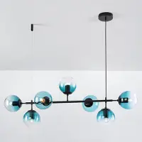 LumenXL Design hanglamp 7-lichts Hepta goud - blauw glas