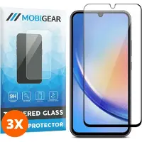 Mobigear Screenprotector geschikt voor Samsung Galaxy A34 Glazen | Premium Screenprotector - Case Friendly - Zwart (3-Pack)
