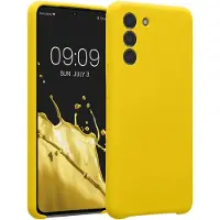 Kwmobile telefoonhoesje geschikt voor Samsung Galaxy S21 - TPU backcover met siliconen coating - Smartphone case in stralend geel
