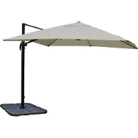 Mendler Zweefparasol -A96, 3,5x3,5m (Ø4,95m) polyester aluminium/staal 25kg ~ creme-grijs met standaard