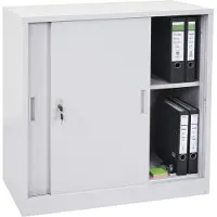 MCW Archiefkast Boston -F41, stalen kantoorkast, met afsluitbare schuifdeuren 90x90x45cm ~ grijs