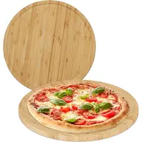 Relaxdays pizzaplank bamboe - set van 2 - Ø 32 cm - serveerplank - rond - natuur