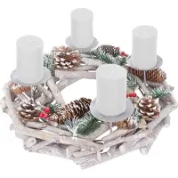 MCW Adventskrans rond, kerstdecoratie tafelkrans, hout Ø 35cm wit-grijs ~ met kaarsen, wit