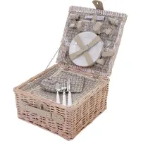 MCW Picknickmand set voor 4 personen, picknicktas + koelvak, porseleinglas roestvrij staal, beige