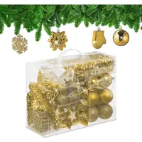 Relaxdays kerstballen set van 100 - plastic - onbreekbaar - mat - glanzend - glitters - 10 designs - goud