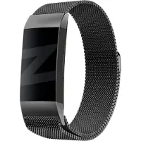 Bandz Milanese loop bandje geschikt voor Fitbit Charge 3 / Charge 4 - Hoogwaardig gevlochten stalen materiaal bandje - Milanees bandje met magneetsluiting - zwart - maat L