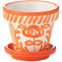 J-Line Keramische Bloempot Met Schotel Decoratief Oranje Patroon