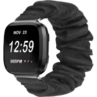 Strap-it Textiel Smartwatch bandje - Geschikt voor Fitbit Versa / Versa 2 scrunchie bandje - zwart - Horlogeband / Polsband / Armband